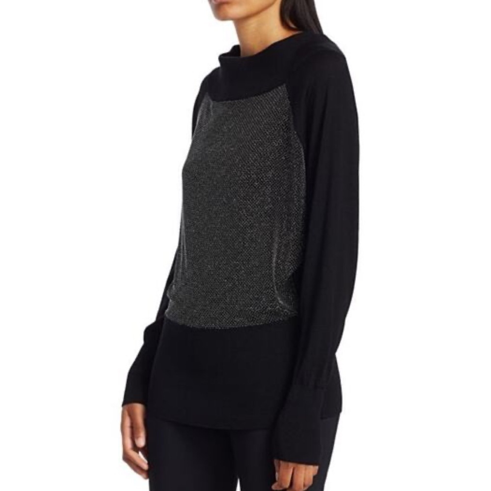 Chiara Boni La Petite Robe Wool M-Line Lurex Metallic Front Top Black